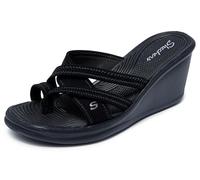 Skechers Cali Women's Rumblers-Beautiful People Wedge Sandal, Black, 11 M US