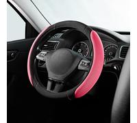 Skechers Car Steering Wheel Cover Memory Foam Anti-Slip Comfort Design Universal Accessories for Various Cars, Trucks, SUVs (Black and Pink)