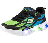 Skechers Boy's Flex-Glow Dezlom Sneakers, Black Synthetic/ Textile/ Blue & Lime Trim, 10.5 UK Child