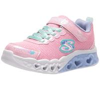 Skechers Girl's Flutter Heart Lights - Bring Sneakers, Pink Sparkle Mesh Multi Trim, 2 UK Child