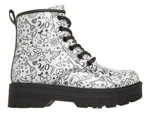 Skechers Girls Gravlen Hi - Doodle Down Boots in Silver/Black, Size 1 | Synthetic/Metal