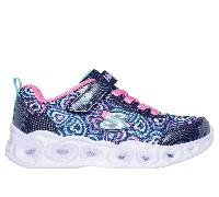 Skechers Girls Heart Lights - Boogie Love Sneaker in Navy Blue, Size 1.5 | Textile/Synthetic