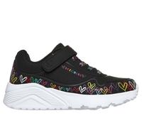 Skechers Girls JGoldcrown: UNO Lite - Heart Craze Sneaker in Black, Size 10.5 | Synthetic/Textile, Machine Washable