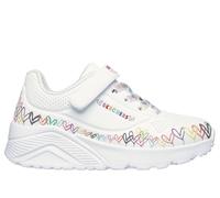 Skechers Girls JGoldcrown: UNO Lite - Heart Craze Sneaker in White, Size 2 | Synthetic/Textile, Machine Washable