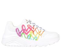 Skechers Girls JGoldcrown: UNO Lite - Love Brights Sneaker in White, Size 12 | Synthetic, Machine Washable