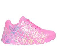 Skechers Girls JGoldcrown: UNO Lite - Metallic Joy Sneaker in Hot Pink, Size 12.5 | Synthetic, Machine Washable