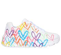 Skechers Girls JGoldcrown: Uno Lite - Spread the Love Sneaker in White, Size 5.5 | Synthetic, Machine Washable