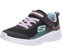Skechers Girls Microspec Sneaker, Black Mesh Aqua Neon Pink Trim, 1 UK
