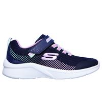 Skechers Girls Microspec Sneaker in Navy Blue/Lavender, Size 10.5 | Textile/Synthetic, Vegan, Machine Washable