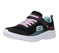 Skechers Girl's Microspec Sneaker, Black Mesh/Aqua & Neon Pink Trim, 2.5 UK Child