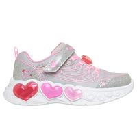 Skechers Girls S-Lights: Enchanted Heart Lights Sneaker in Silver, Size 8 | Textile/Synthetic