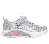 Skechers Girls S-Lights: Rainbow Cruisers - Glitzy Glow Sneaker in Silver/Blue, Size 10 | Textile/Synthetic
