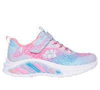 Skechers Girls S-Lights: Rainbow Cruisers - Rainbow Reflectin Sneaker in Light Blue, Size 10 | Synthetic/Textile
