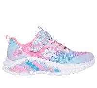 Skechers Girls S-Lights: Rainbow Cruisers - Rainbow Reflectin Sneaker in Light Blue, Size 12.5 | Synthetic/Textile