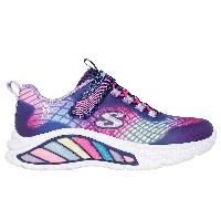Skechers Girls S-Lights: Rainbow Cruisers - Rainbow Reflectin Sneaker in Navy Blue, Size 2 | Synthetic/Textile
