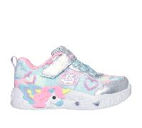Skechers Girls S-Lights: Unicorn Charmer - Lil Heart Sparkles Sneaker in Silver, Size 8 | Textile/Synthetic