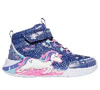 Skechers Girls S-Lights: Unicorn Chaser - Jumping Magic Boots in Navy Blue, Size 12.5 | Synthetic/Textile