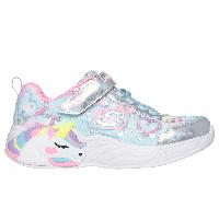 Skechers Girls S-Lights: Unicorn Dreams - Heart Sparkles Sneaker in Silver, Size 2 | Textile/Synthetic