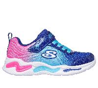 Skechers Girls S-Lights: Wavy Beams - Ombre Express Sneaker in Navy Blue, Size 12 | Textile/Synthetic