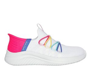 Skechers Girls Slip-ins: Ultra Flex 3.0 - Bungee Fun Sneaker in White, Size 2 | Textile, Machine Washable