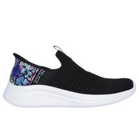 Skechers Girls Slip-Ins: Ultra Flex 3.0 - Coloury Wild Sneaker in Black | Textile, Machine Washable