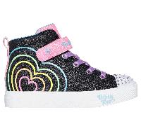 Skechers Girls Twinkle Toes: Heart Steps - Heart Glow Sneaker in Black, Size 12 | Synthetic/Textile