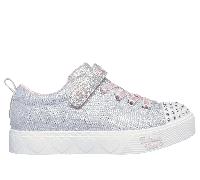 Skechers Girls Twinkle Toes: Heart Steps - Shimmer Sweetie Sneaker in Gray/Pink, Size 10.5 | Textile