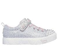 Skechers Girls Twinkle Toes: Heart Steps - Shimmer Sweetie Sneaker in Gray/Pink, Size 12 | Textile/Synthetic