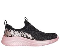 Skechers Girls Ultra Flex 3.0 - Sequin Star Slip-On Shoes in Black/Rose Gold, Size 1.5 | Textile, Machine Washable