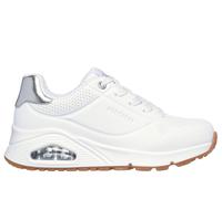Skechers Girls UNO Gen1 - Shimmer Away Sneaker in White/Silver, Size 4 | Synthetic