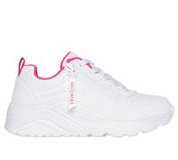 Skechers Girls UNO Lite - Easy Zip Sneaker in White/Hot Pink, Size 13.5 | Synthetic, Machine Washable
