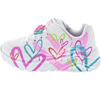Skechers Girl's UNO LITE Heart Status Trainers, White Synthetic/Multi Trim, 1 UK Child
