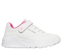 Skechers Girls UNO Lite - Star Icon Sneaker in White/Hot Pink, Size 3 | Synthetic/Textile, Machine Washable