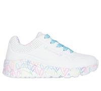 Skechers Girls x JGoldcrown: UNO Lite - Lovely Luv Sneaker in White/Pink Turquoise, Size 4 | Synthetic, Machine Washable