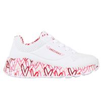 Skechers Girl's Uno Lite Lovely Luv Sneaker, White Synthetic/Red & Pink Trim, 4.5 UK