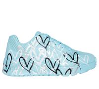 Skechers Girls x JGoldcrown: UNO Lite - Metallic Love Sneaker in Turquoise, Size 11 | Synthetic, Machine Washable
