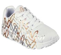 Skechers Girls x JGoldcrown: UNO Lite - Metallic Love Sneaker in White/Gold, Size 2 | Synthetic, Machine Washable
