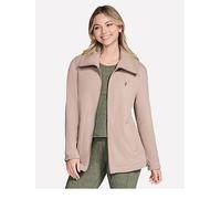 Skechers Women's GO SNUGGLE Tunic Full Zip Jacket in Taupe/Brown, Size Medium | Polyester/Cotton/Spandex