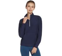 (Blue, M) Skechers Performance GoLuxe Rib 1/4 Zip Polyester Women's Blue Pullover