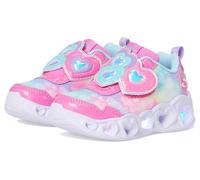 Skechers Heart Lights Lovin Reflection Trainers, Pink Sparkle Mesh Turquoise Trim, 4 UK