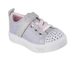 Skechers Heart Steps Shimmer Sweetie Sneaker, Gray Textile/Pink Trim, 4 UK Child