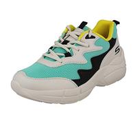 Skechers Ladies Lace Up Memory Foam Casual Trainers Popsicle 33122 - Natural/Aqua Textile - UK Size 7 - EU Size 40 - US Size 10