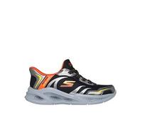 Skechers Meteor-Lights Brisk-Beams Sneaker, Black Synthetic/Silver Textile/Orange & Y, 13 UK