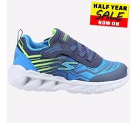 Skechers Boy's Magna-Lights Sneaker, Navy Synthetic Mesh Blue Lime Trim, 4 UK Child