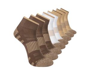 Skechers Men's 8-Pack Work Collection Quarter Crew, Extended Cushion & Mesh Ventilation Socks, Coffee Quartz/White/Khaki, 10-13