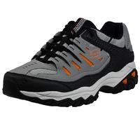 Skechers Men's Afterburn M. Fit Fashion Sneakers - Leather Upper, Memory Foam Insole, Rubber Outsole, Charcoal/Orange, 11.5 X-Wide