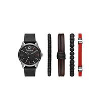 Skechers Men's Analog Watch with Three Hands, Black Leather Set, Quartz Watch