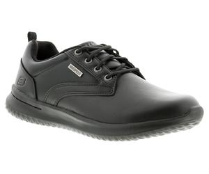 Skechers Mens Black Leather Tie Up Flat Smart Shoes, Size: 11
