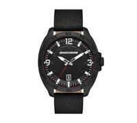 Skechers Men's Brentwood Three Hand Date Black Genuine Leather Watch (Model: SR5207), Black