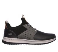 Skechers Men's Delson - Axton Flats in Black/Gray, Size 6 | Leather/Synthetic/Textile